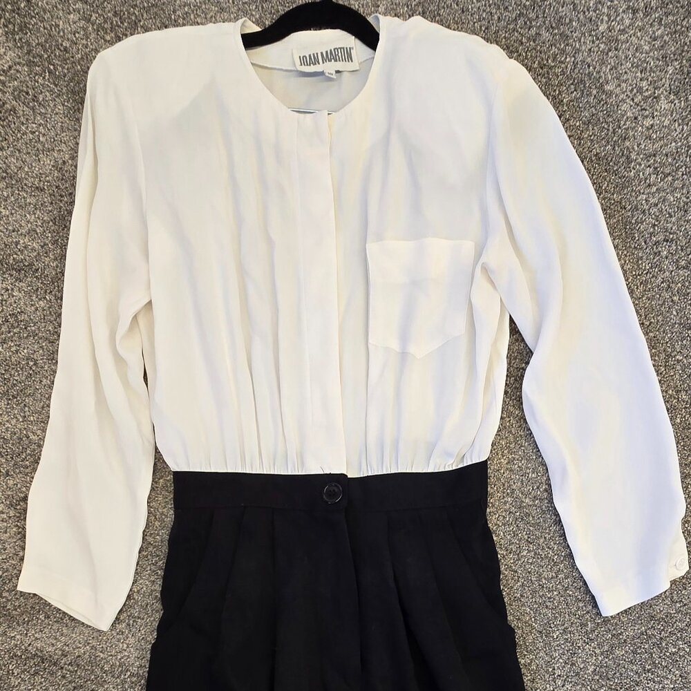 Vintage Joan Martin Dress Black And White, Button Up/pencil, Size 10, Pockets